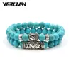 Очарование браслетов 2pcs/set vinatge bease bracelet Мужчины этнические черные зеленые камни и браслет для женщин бохо ювелирные украшения pulsera hombre