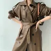 Coréia runway designer outono / outono couro maxi longo trench casaco com cinto chique feminino windbreaker clássico xxl