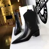 New Autumn And Winter Rubber Sole Boots PU leather Shoes Women Mid-Calf 5CM Thick Heel Chelsea Booties botas de mujer