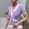 Spring Korean sweater women vintage pink cardigan knitted cute punk crop knit korean cardigans purple 210521