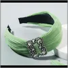 Headbands Jewelry Drop Delivery 2021 High-End Accessories Diamond Solid Color Fabric Wrinkle Wide Edge Hair Band Ladies All-Match Hair-Pressi