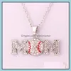 Pendentif Colliers Pendentifs Bijoux Softball Sport Collier Maman Lettre Blanc Jaune Cristal Strass Boule Charme Lien Chaîne Pour Les Fans De L'équipe