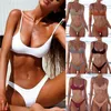 High Elastic Sexy Womens Bikini Set Swimsuit Padded Push Up Bra Thong Bathing Suit Fashion Eye-Catching Wireless Beachwear Suits Women's Swi