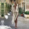 Boho Sexy Striped Chiffon Bathing Suit Cover-Ups Plus Sight Beach Wear Kimonoドレス女性夏の水着隠蔽A790 210420
