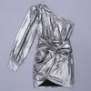 무료 세련된 여성 버블 긴 소매 원 소형 미니 드레스 드레이프 바디 콘 고터 섹시한 나이트 클럽 드레스 210524