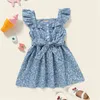 Menoea enfant en bas âge filles robes florales nouvelle mode été sans manches volants vêtements enfants vêtements décontractés ceintures arc mignon robe G1215