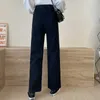 AELEGANTMIS Wysoka talia szerokie dżinsy nogi kobiety vintage luźne białe spodnie drelichowe casual czarne spodnie proste streetwear korea styk 210607