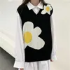 OceanLove print blomma kawaii knit väst Japan stil damer kläder v nacke höst vinter tröja kvinnor pullovers 18075 210805
