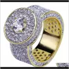 Боковые камни европейские и американские мужские классические кольца подлинное золото, покрытые крошечными цирконами Hiphop кольца KDHJE CN4YV