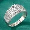 Ring mit Mossan-Stein aus S925-Silber, Platin mit Mikroeinlage, Multy-Diamant, herrschsüchtiger Hochzeitsantrag, männlicher Schmuck für Freund