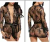 Conjuntos de sutiãs Lingerie feminina sexy Malha transparente Roupa de dormir Renda transparente Primavera e verão Roupões de banho femininos