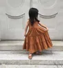 Girl Dress Summer Cotton Linen Sleeveless Casual Baby Clothes Apricot Orange E293 210610