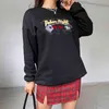 Carta de Streetwear Bordado Black Sweatshirt Sweatshirt Mulheres de manga comprida Harajuku Sudadaras Crewneck Pullover Tops Feminino 210415