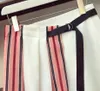 Mulheres 2 Piece Conjunto de Verão Listrado Chiffon Camisa Tops + Botão de Cintura Alta Mini Saias Set 210730