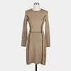 Mode elegante gebreide trui jurk vrouwen vintage een lijn dames o hals hoge taille knielengte voor 12702 210508