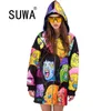 Product trendy chique party losse bf stijl sweatshirt hoodies top rits lange mouw grappige schilderij vrouwen jasjack 210525