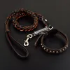 Dog Leash With Collar Pet Chain Cowhide Collars Round Rivet Metal Hook Genuine Leather Medium and Large Dogs Pets Supplies