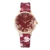 Wristwatches 1 Pcs Women Quartz Watch Floral Dial With Print PU Leather Strap M8694261R