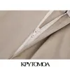 KPYTOMOA Frauen Chic Mode Seite Taschen Bermuda Shorts Vintage Hohe Elastische Taille Zipper Fly Weiblichen Kurzen Hosen Mujer 210719