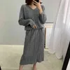 Robes d'hiver pour femmes Vintage élégant femmes laine tricoté longue robe pull col en v à manches longues robe de soirée ample vestidos G1214