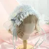 Party Masks Super Fairy Hand Made Grey Blue Lolita Lace Hair Band Tea Flower Gorgeous Cosplay Bowknot Headband Huvudbonad tillbehör