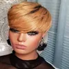 Ombre T1B/27 Human Hair Short Wigs for Black Women Straight Bob Pixie Honey Blonde Brazilian No Lace Front Wig with Bang