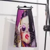 Frauen Mode Mädchen Print Röcke Cartoon-Muster Hohe Elastizität Plissee Midi Hemd Straße A-Line Shirts Plus Größe 210428
