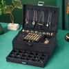 Nós enorme caixa de jóias de flanela preta de 3 layes Boite A Bijou Jewelry Organizer Necklace Brinco Caixa de armazenamento para mulheres presentes 220105