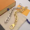 Europe America Fashion Jewelry Sets Men Lady Womens Gold/Silver-color Metal Engraved V Initials Flower Thick Chain Edge Necklace Bracelet MP3003 MP2991