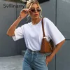 Sollinarry Casual Hollow Back White Women T-shirts katoen ronde nek ketting losse top femal high street mode zomer t-shirt 210709