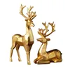 Nordic Christmas Reindeer Figurine 2 Pcs Geometric Resin Sitting Standing Elk Deer Statue For Home Office Decoration He 211105