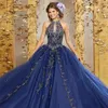 Stunning A Line Abiti Quinceanera Collo con buco della serratura Cristallo Dolce Prom 15 Abiti Applicazioni in pizzo Taglie forti Robe De Soir￩e