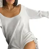 Robe tricotée élastique à manches longues moulante cordon Mini femmes 2021 automne hiver Sexy dos nu tricot maison porter des robes décontracté