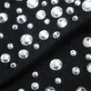 Высокое качество взлетно-посадочной полосы моды женщина фонарика рукава роскошные алмазы твердого черного короткого вечеринка платье осень зима 210601