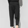 [EAM] printemps noir lâche taille haute plat élastique femmes mode jambe large cheville-longueur pantalon OA870 210915