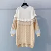 Winter Lace Sweater Dress Women Tunic Twist Basic es Knitted Long Sleeve Fall Khaki Sexy Party 210430