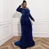 Plus Size Sukienki wieczorowe Cekiny Długie Rękawy Kobiety Formalna Oszała Piętro Długość Prom Dress Robe de Mariée Custom Made