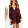 summer ladies dress sexy deep V-neck strap lace floral mini banquet beach 210419