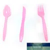 24 pz/pacco Buon Compleanno Ragazze Bomboniere Tinta Unita Coltello Baby Shower Rosa Forchette di Plastica Cucchiaio Decorazione Stoviglie per Feste