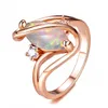 Eheringe Einzigartiger Pferdeauge-Regenbogenstein-Ring S-förmiger blau-weißer Feueropal Boho-Roségold-Geburtsstein für Frauen Schmuck275g