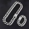Hip Hop 1Set 20MM Full Heavy Iced Out Paved Rhinestone Miami Curb Cuban Chain CZ Bling Rapper Bracelet Necklaces For Men Jewelry X0509