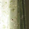 American Country Garden Cotton Linen Green Window Curtain For Living Room Birds Printed Bedroom Window Blackout Drapes WP145-40 211203