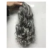 シルバーグレーの巻き毛のポニーテールヘアピースの巾着人間の髪の灰色のポニーテールのラップ天然のハイライト塩とコショウ120g
