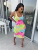 Women tie dye dresses Sleeveless Midi SKirts trendy Bodycon dress Sexy Summer Clothing Plus size S2XL colorful long skirt skinny 1310636