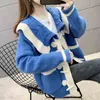 Large lapel sweater women's jacket autumn College style ladies loose navy sweet knitted cardigan 210427