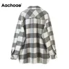 Aachoae Donna Vintage T Plaid Camicia Giacca Manica lunga Cappotto monopetto con tasche Colletto rovesciato Giacche da donna 210918