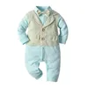 Vêtements de mariage pour bébés garçons, costume formel pour enfants, manches longues, barboteuse + gilet, ensemble de vêtements pour bébés, tenue boutique 210615