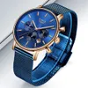 Relojes Lige para hombre Top Brand Luxury Blue Casual Mesh Belt Fashion Reloj de cuarzo para hombre Reloj deportivo impermeable Relogio Masculino 210527