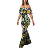 女性夏のファッションデジタルプリントチューブトップドレスセクシーなストラップレススラッシュネックヒマワリパターン床の長さ最大Maxi Sunndress 210520