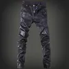 Herfst en winter zwarte leren broek tonen herenmode locomotief jeans236k